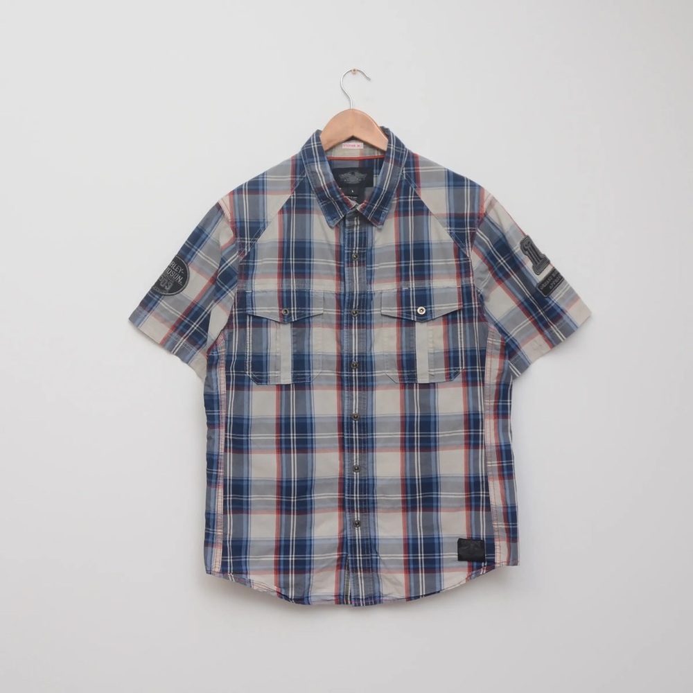 Harley Davidson Men’s Snap Up Plaid Embroidered Short Sleeve Shirt Sz 3X